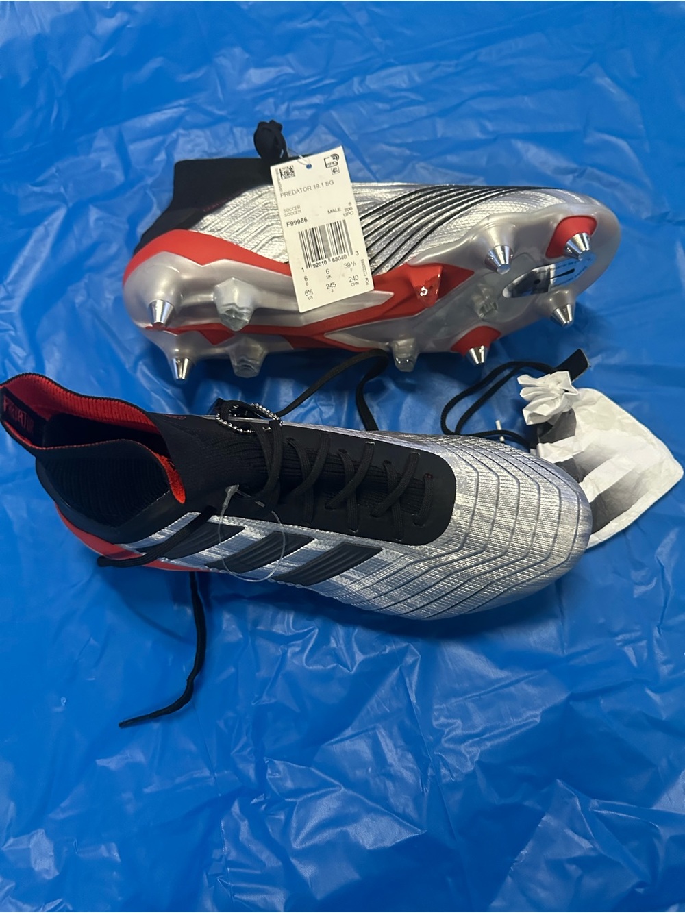 adidas Silver and Black Predator Rugby/Soccer Cleats with Red Accents